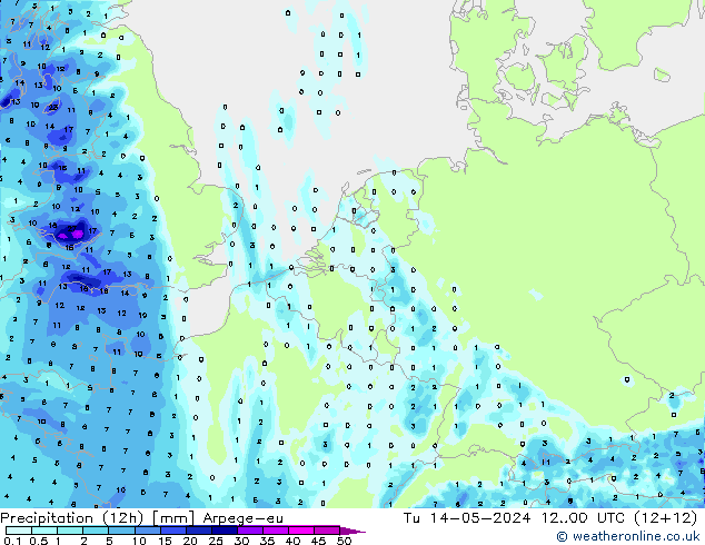 Precipitation (12h) Arpege-eu Tu 14.05.2024 00 UTC