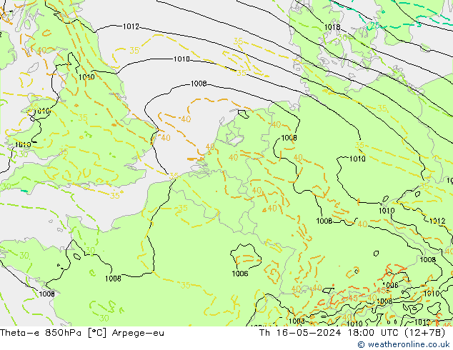Theta-e 850hPa Arpege-eu Per 16.05.2024 18 UTC
