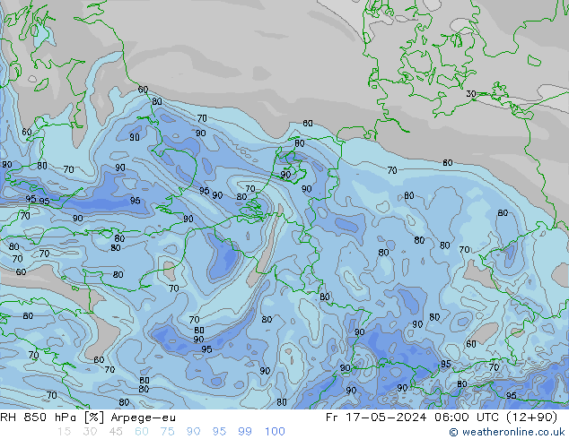 RH 850 hPa Arpege-eu Fr 17.05.2024 06 UTC