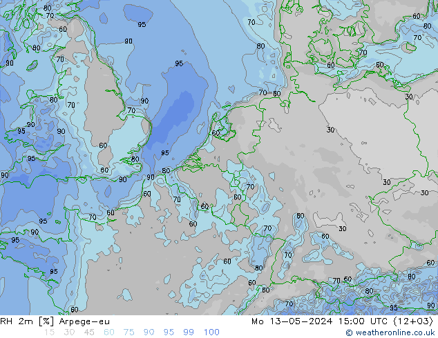RH 2m Arpege-eu 星期一 13.05.2024 15 UTC