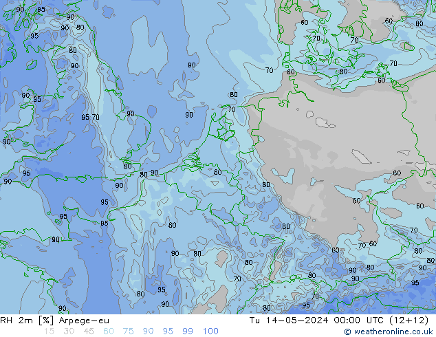 RH 2m Arpege-eu Tu 14.05.2024 00 UTC