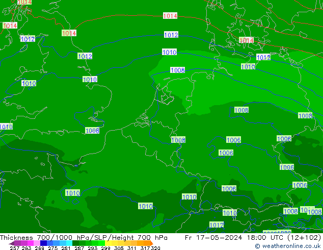 700-1000 hPa Kalınlığı Arpege-eu Cu 17.05.2024 18 UTC