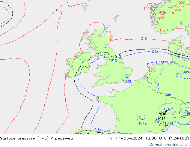 Atmosférický tlak Arpege-eu Pá 17.05.2024 18 UTC
