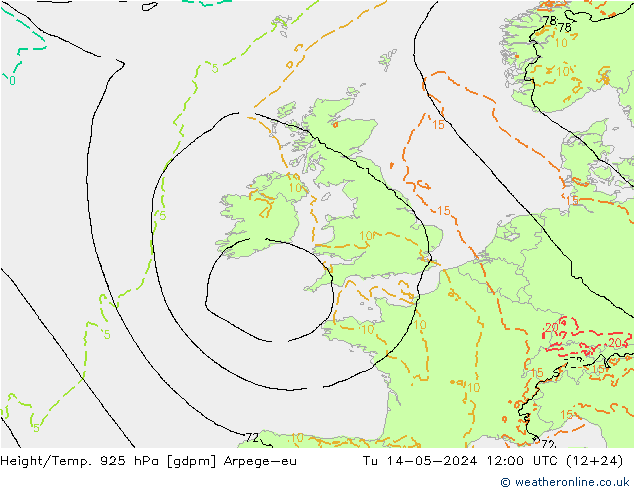 Hoogte/Temp. 925 hPa Arpege-eu di 14.05.2024 12 UTC
