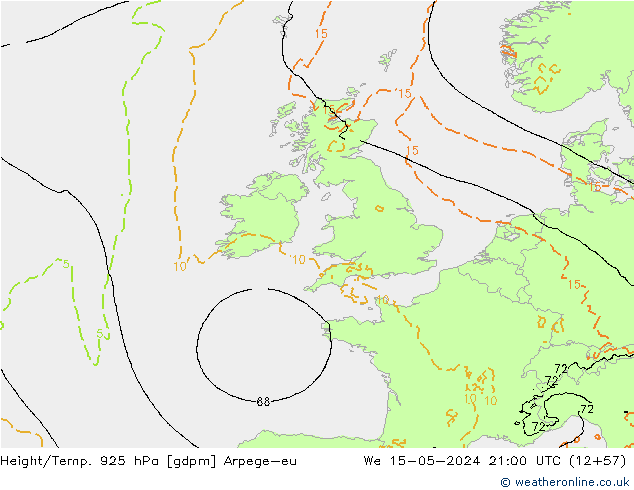 Height/Temp. 925 гПа Arpege-eu ср 15.05.2024 21 UTC