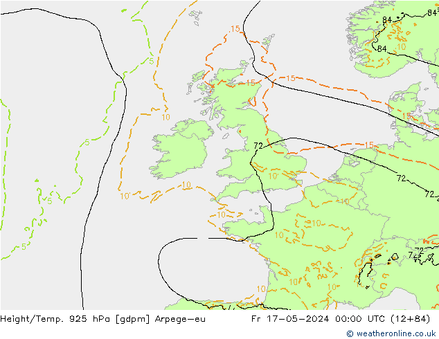 Yükseklik/Sıc. 925 hPa Arpege-eu Cu 17.05.2024 00 UTC