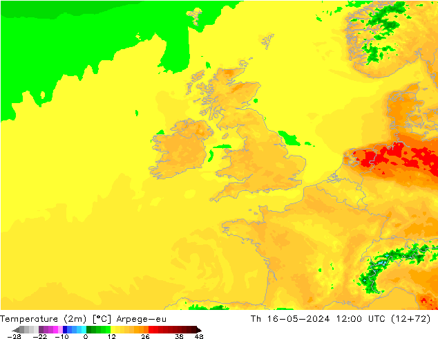 température (2m) Arpege-eu jeu 16.05.2024 12 UTC