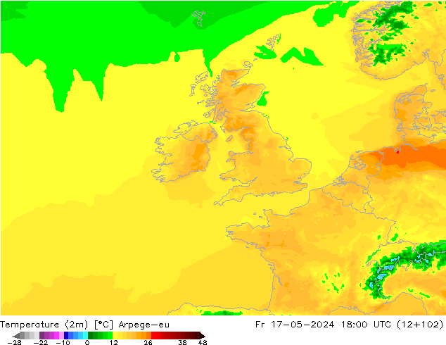 Sıcaklık Haritası (2m) Arpege-eu Cu 17.05.2024 18 UTC