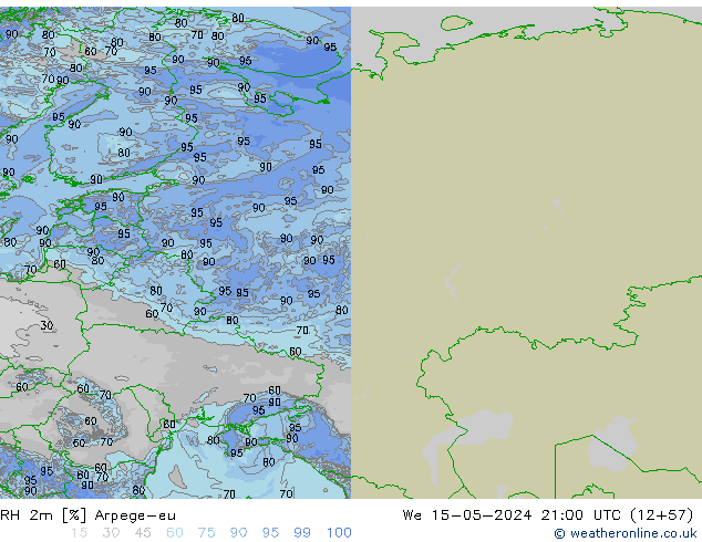 RH 2m Arpege-eu mer 15.05.2024 21 UTC