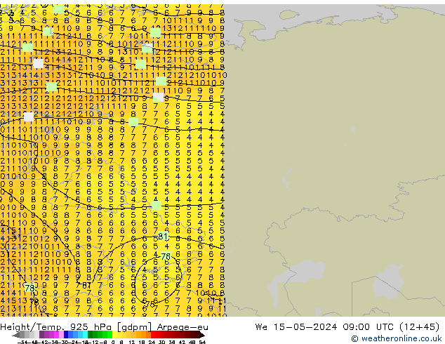 Hoogte/Temp. 925 hPa Arpege-eu wo 15.05.2024 09 UTC