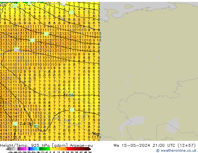 Height/Temp. 925 hPa Arpege-eu St 15.05.2024 21 UTC