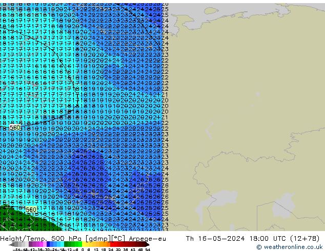 Height/Temp. 500 hPa Arpege-eu Th 16.05.2024 18 UTC
