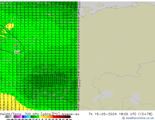 Hoogte/Temp. 700 hPa Arpege-eu do 16.05.2024 18 UTC