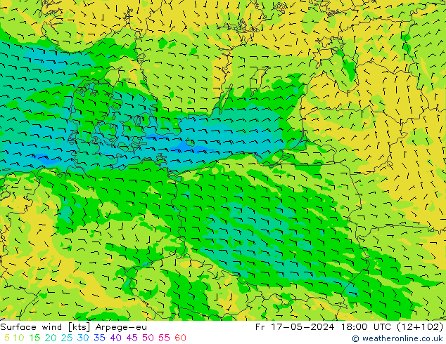 Wind 10 m Arpege-eu vr 17.05.2024 18 UTC