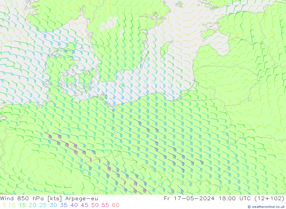 Wind 850 hPa Arpege-eu Fr 17.05.2024 18 UTC