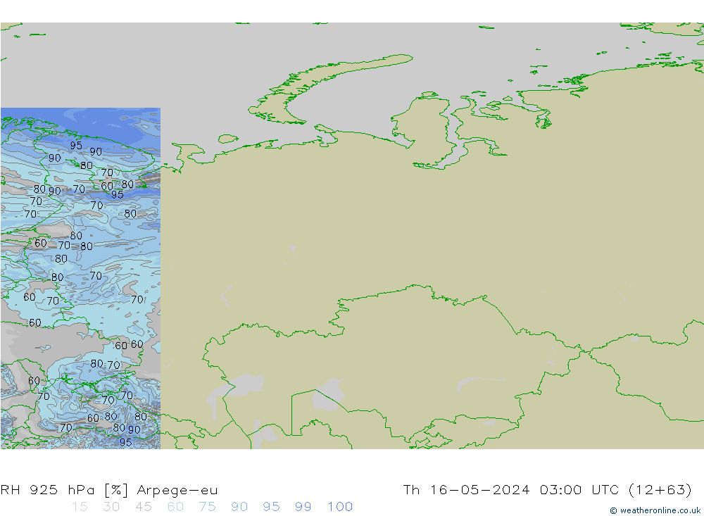 RH 925 hPa Arpege-eu Th 16.05.2024 03 UTC