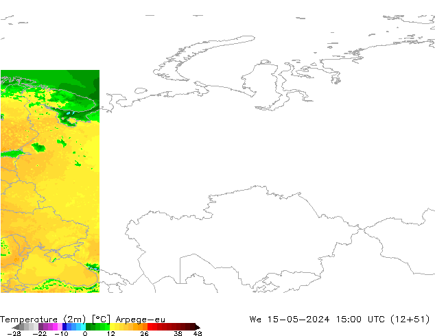 Temperatura (2m) Arpege-eu mer 15.05.2024 15 UTC