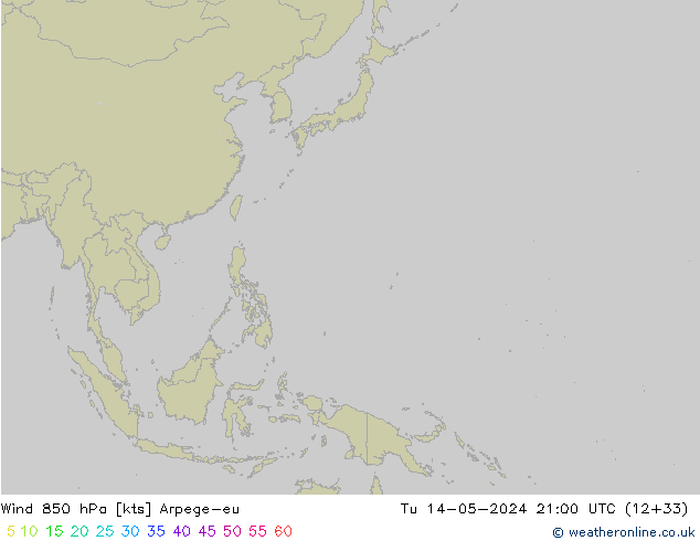 Vent 850 hPa Arpege-eu mar 14.05.2024 21 UTC