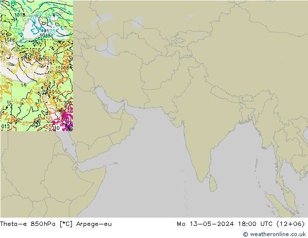 Theta-e 850hPa Arpege-eu 星期一 13.05.2024 18 UTC