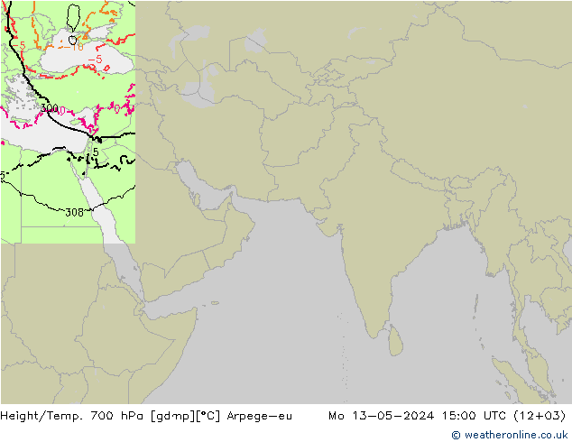 Height/Temp. 700 hPa Arpege-eu 星期一 13.05.2024 15 UTC