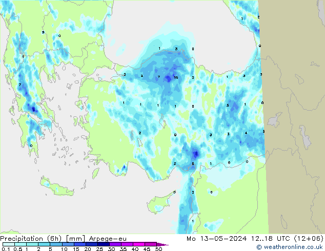 Yağış (6h) Arpege-eu Pzt 13.05.2024 18 UTC