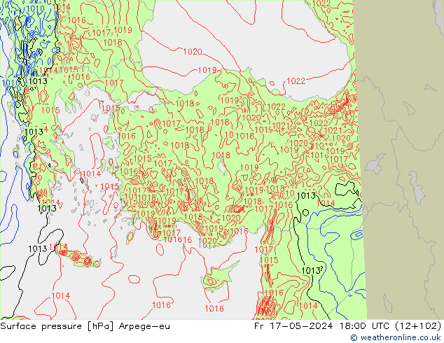 Atmosférický tlak Arpege-eu Pá 17.05.2024 18 UTC