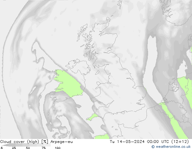 Cloud cover (high) Arpege-eu Tu 14.05.2024 00 UTC