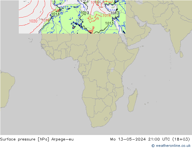 Presión superficial Arpege-eu lun 13.05.2024 21 UTC