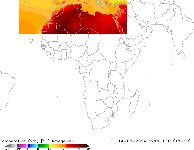Temperature (2m) Arpege-eu Út 14.05.2024 12 UTC