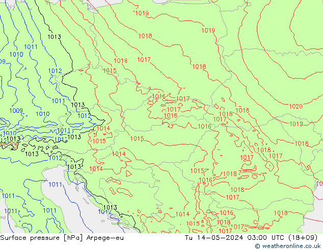 Atmosférický tlak Arpege-eu Út 14.05.2024 03 UTC
