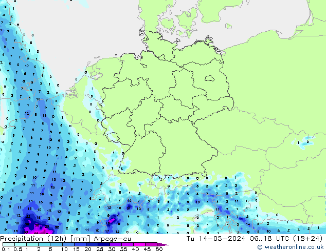 Precipitation (12h) Arpege-eu Tu 14.05.2024 18 UTC