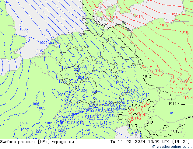 Surface pressure Arpege-eu Tu 14.05.2024 18 UTC