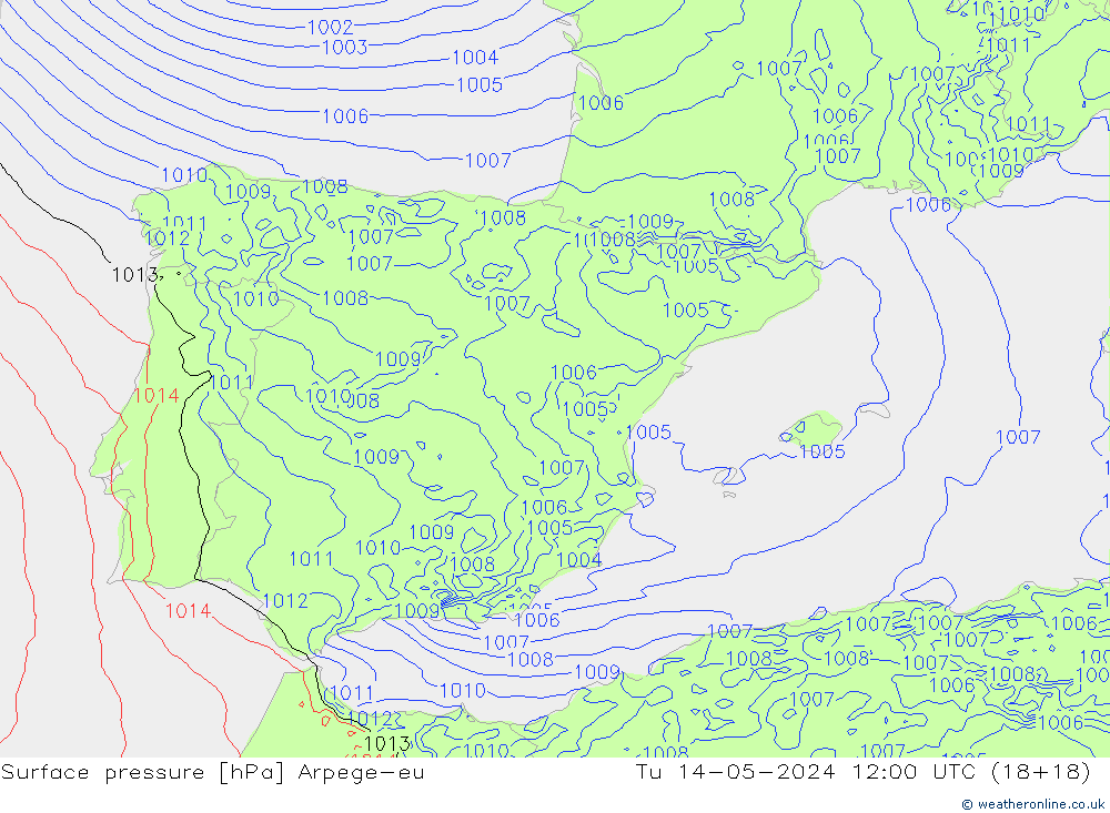 Atmosférický tlak Arpege-eu Út 14.05.2024 12 UTC