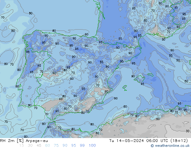 RH 2m Arpege-eu вт 14.05.2024 06 UTC