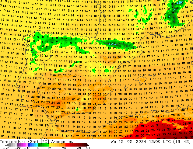 Temperature (2m) Arpege-eu We 15.05.2024 18 UTC