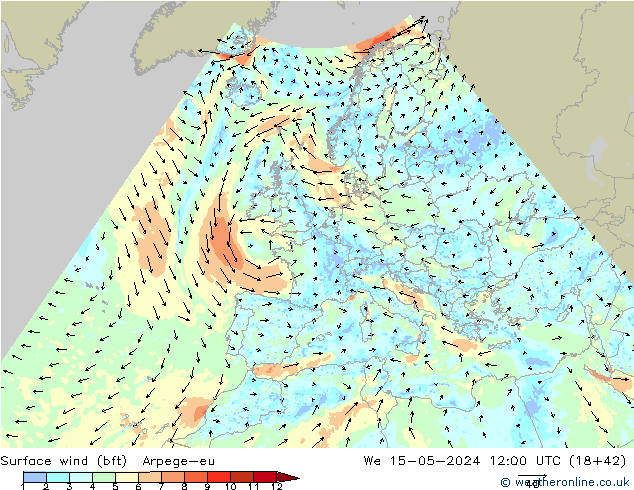 Surface wind (bft) Arpege-eu We 15.05.2024 12 UTC