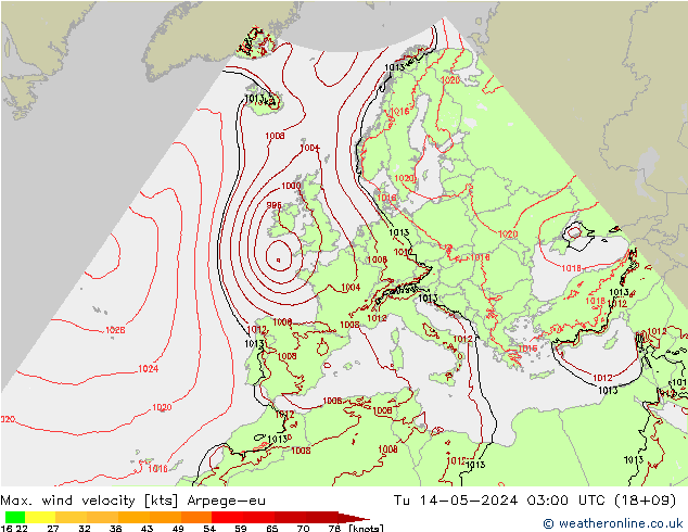 Max. wind velocity Arpege-eu вт 14.05.2024 03 UTC