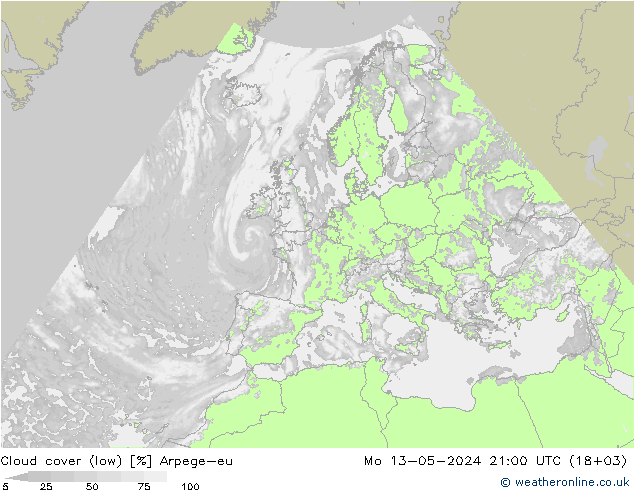 zachmurzenie (niskie) Arpege-eu pon. 13.05.2024 21 UTC