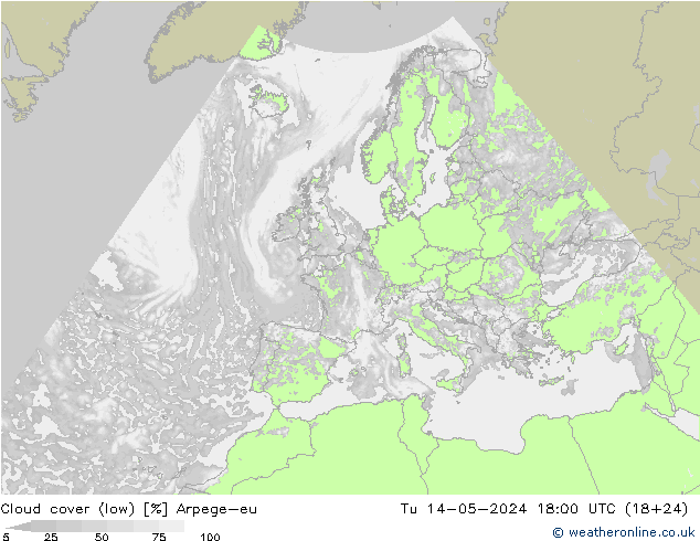 zachmurzenie (niskie) Arpege-eu wto. 14.05.2024 18 UTC