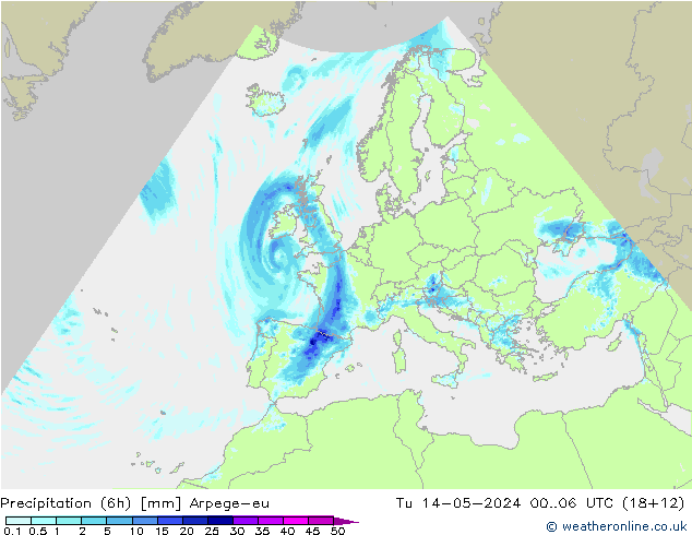 Precipitation (6h) Arpege-eu Tu 14.05.2024 06 UTC