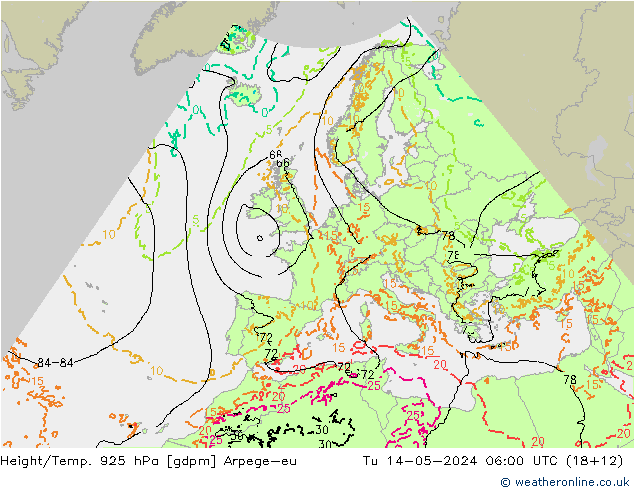 Height/Temp. 925 hPa Arpege-eu mar 14.05.2024 06 UTC