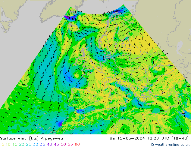 Surface wind Arpege-eu We 15.05.2024 18 UTC