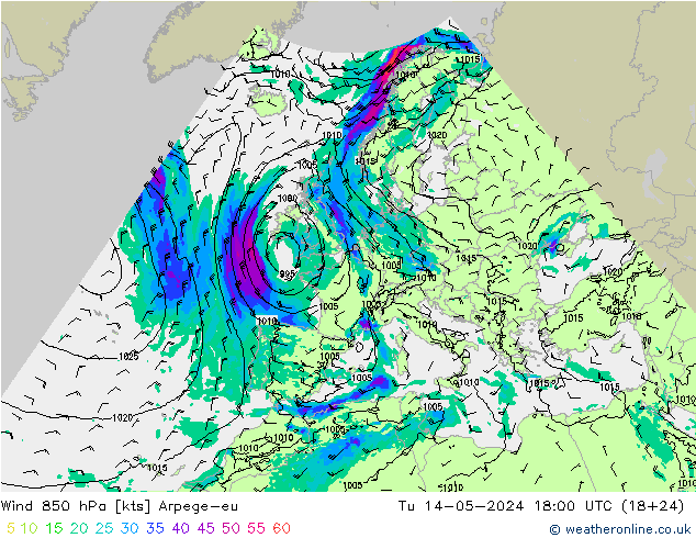 风 850 hPa Arpege-eu 星期二 14.05.2024 18 UTC