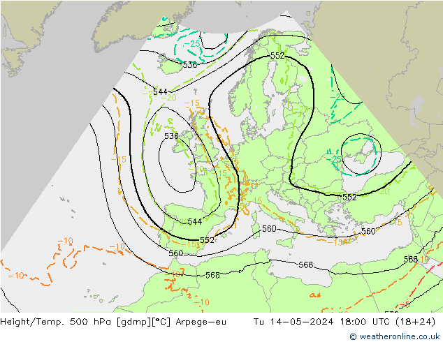 Hoogte/Temp. 500 hPa Arpege-eu di 14.05.2024 18 UTC