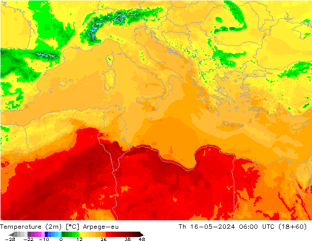 Sıcaklık Haritası (2m) Arpege-eu Per 16.05.2024 06 UTC