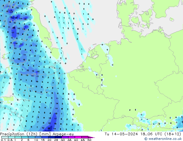 降水量 (12h) Arpege-eu 星期二 14.05.2024 06 UTC