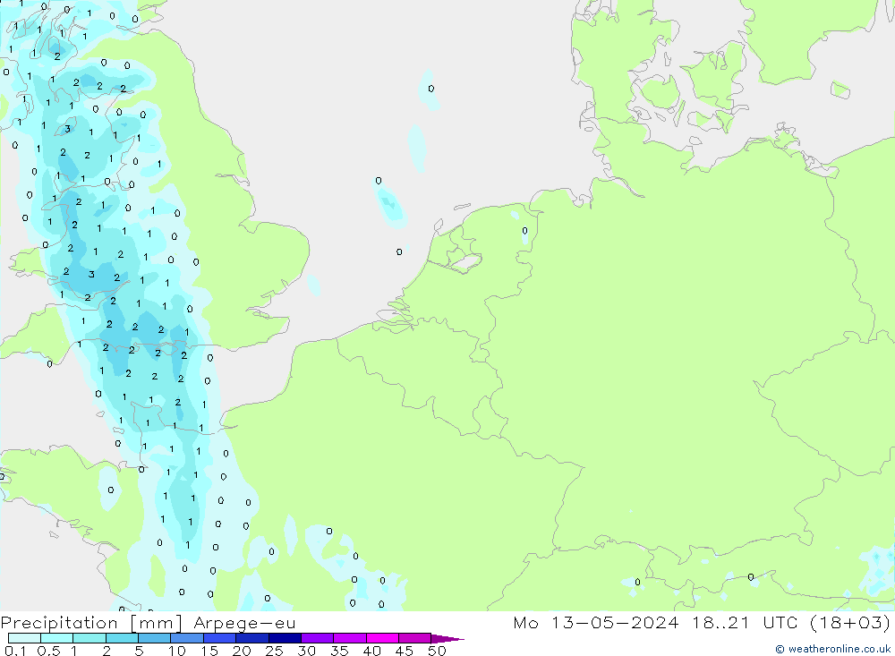 降水 Arpege-eu 星期一 13.05.2024 21 UTC