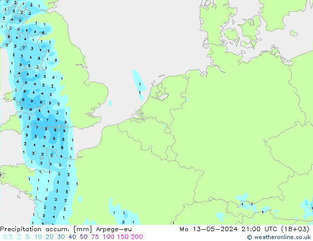 Precipitation accum. Arpege-eu  13.05.2024 21 UTC