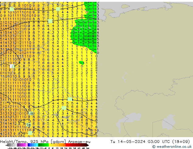 Geop./Temp. 925 hPa Arpege-eu mar 14.05.2024 03 UTC