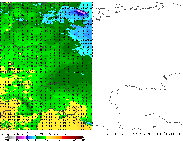 Temperature (2m) Arpege-eu Tu 14.05.2024 00 UTC